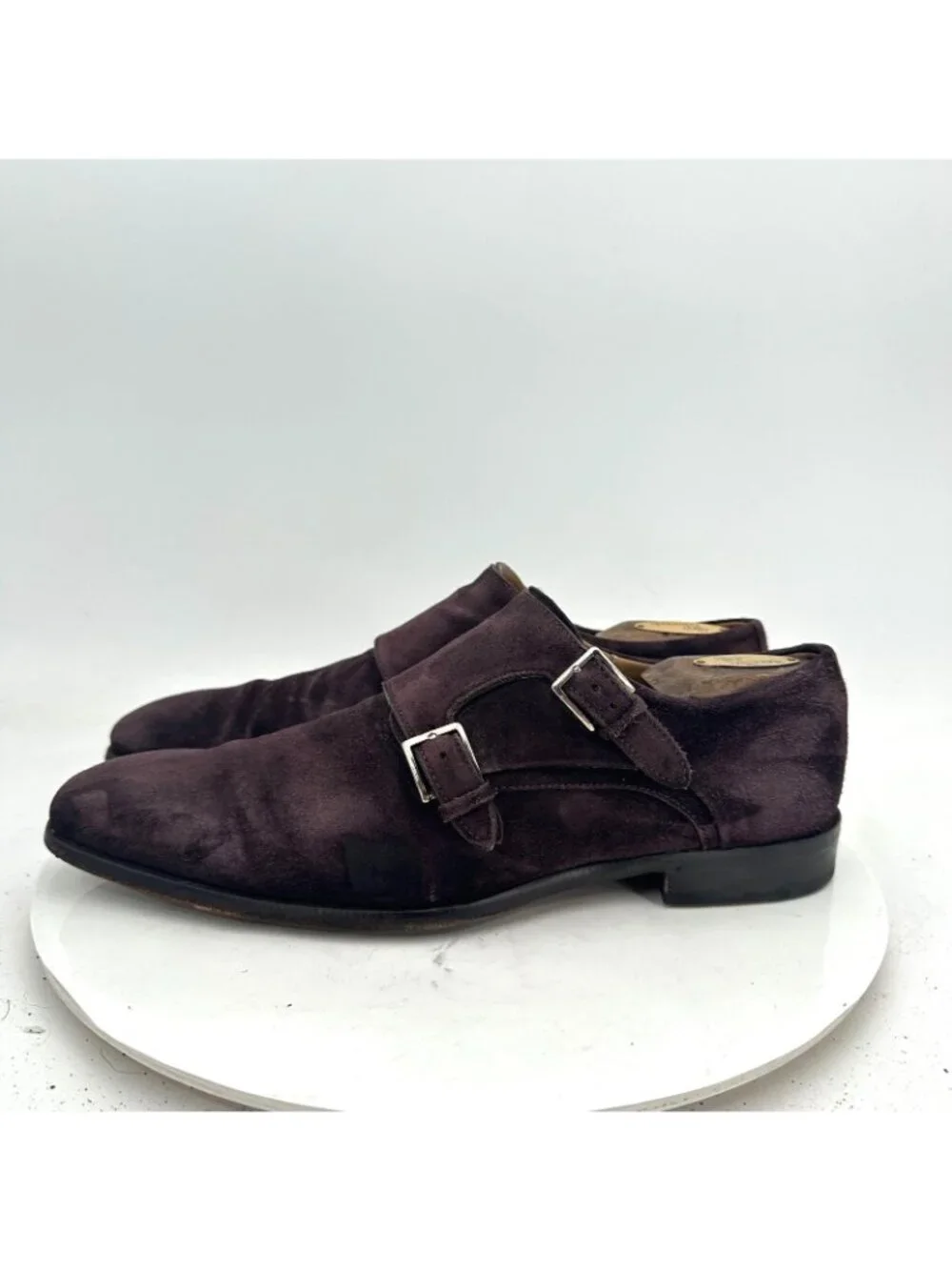 Stefano Branchini Men Size 7 Brown Suede Double Monk Buckle Dress Shoes